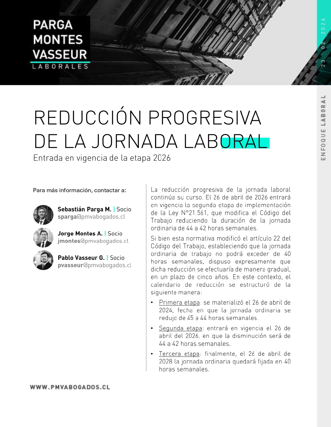 Reducción progresiva de la jornada laboral: entrada en vigencia de la etapa 2026
